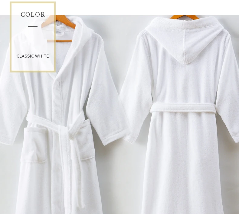 Hotel White Hooded Bathrobe Cotton.100 Cotton Terry Unisex Hotel Spa