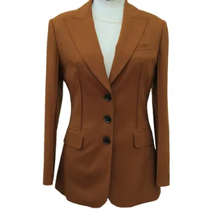 Autumn Fashion Women's Slim Fit Brown Melard Blazer New Design Single Breasted 3 Buttons Jacket Pants Worested Ladies Suits