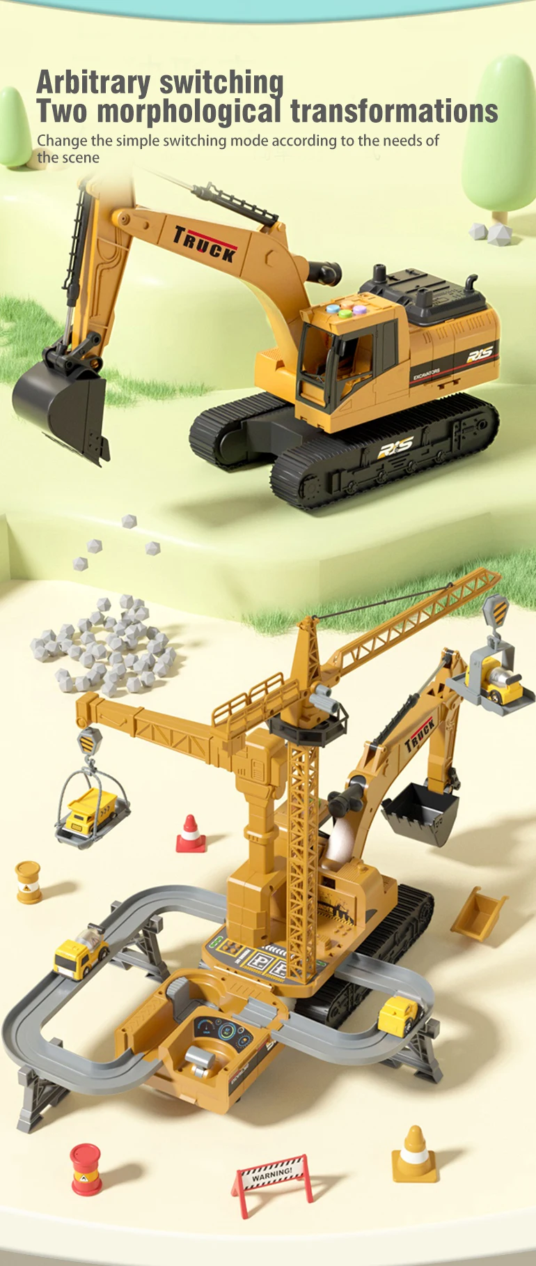 Chengji Multifunctional excavator construction deformation truck toys vehicle set track race car excavator toys for kids