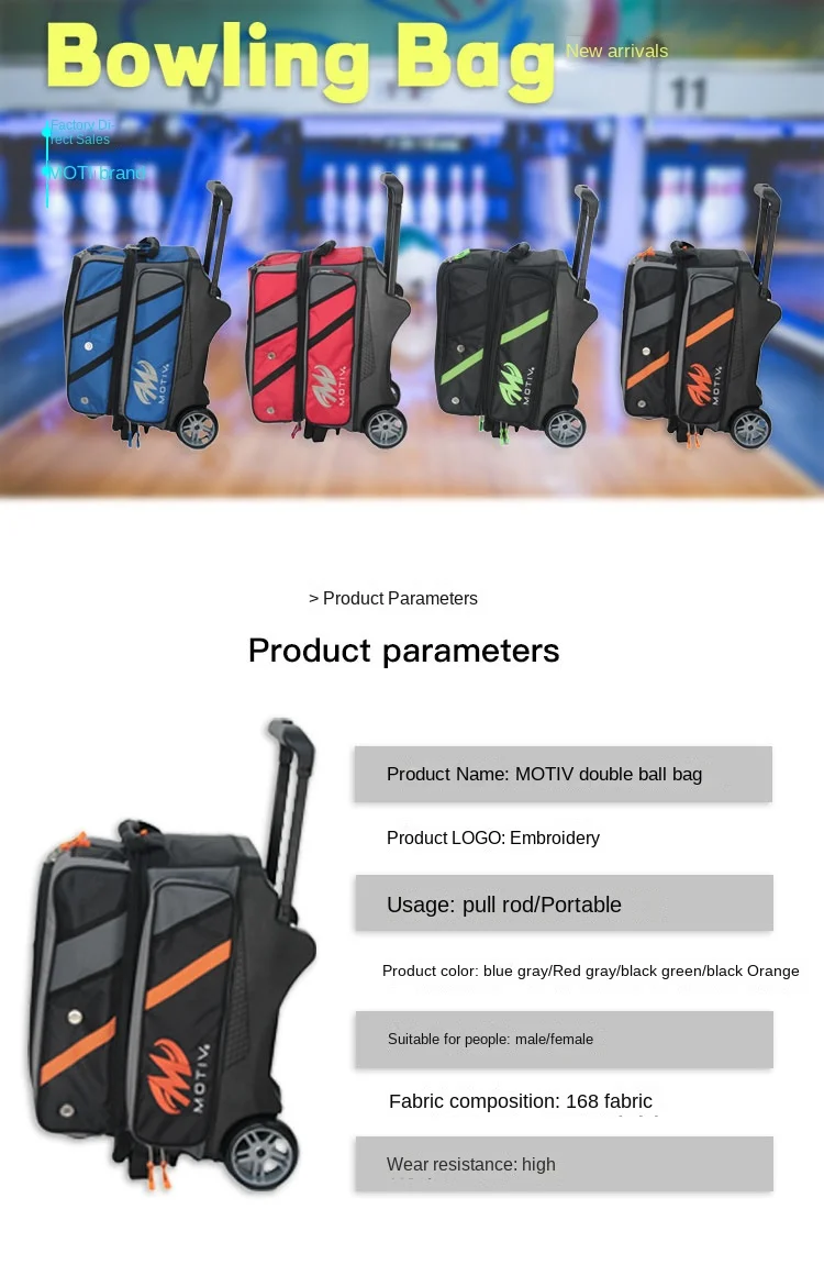 Factory Direct Sale Bowling Roller Bag 2 Ball Roller Bowling Bag 2