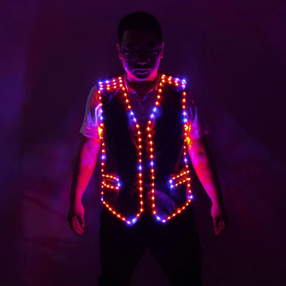 Colorful LED Luminous Vest for Ballroom Dancers DJ Singer Performer Stage Wear Jacket and Clothes for Waiters-Dance Costumes