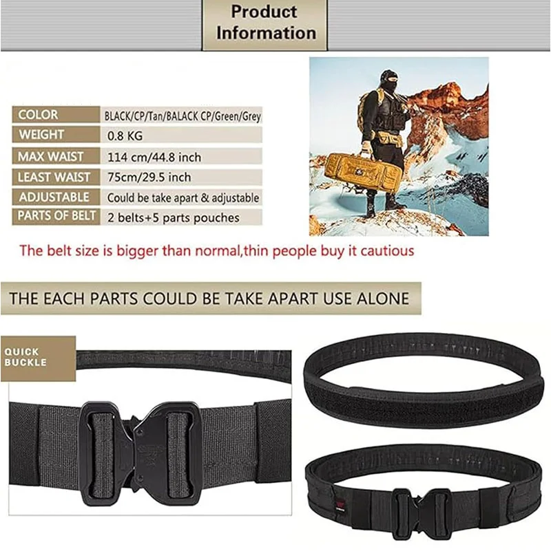 High Quality Quick-release Buckle Multi-functional Tactical Belt with Quick Release Accessory Pouches Mountaineering Duty Belt