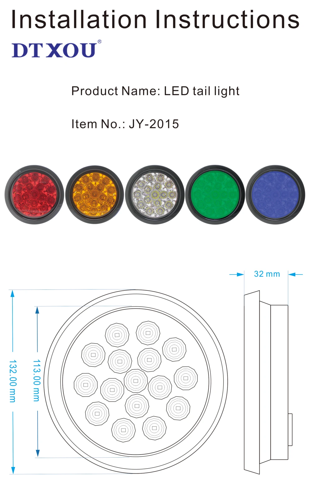 Cheap 1.0 W 12V Universal trailer truck 4" LED round tail light