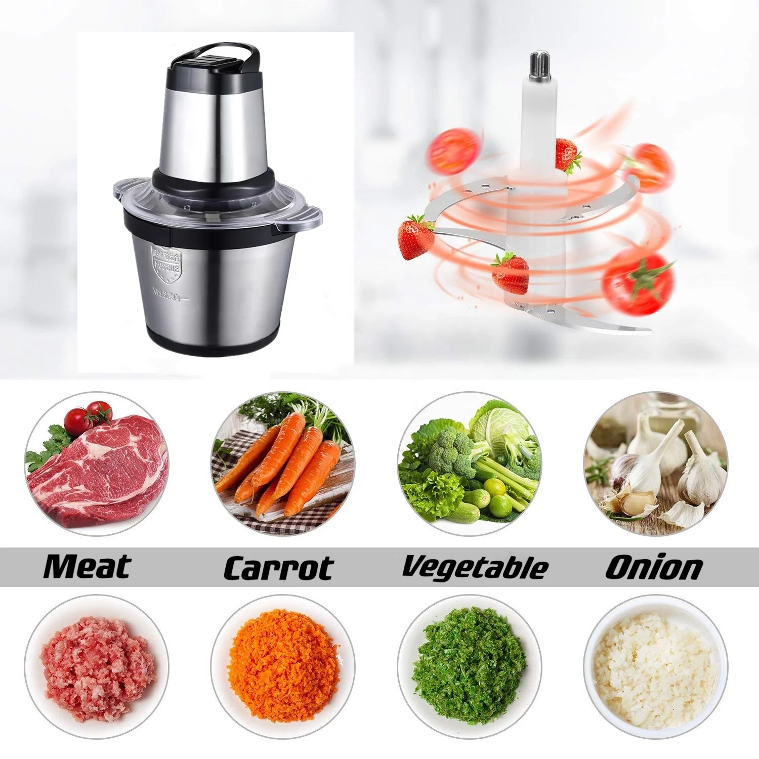 2022 Household Electric Meat Mincer Grinder with Cutter Lid Cheap Good Quality 4L 5L 6L Food Chopper USB Manual Power Source