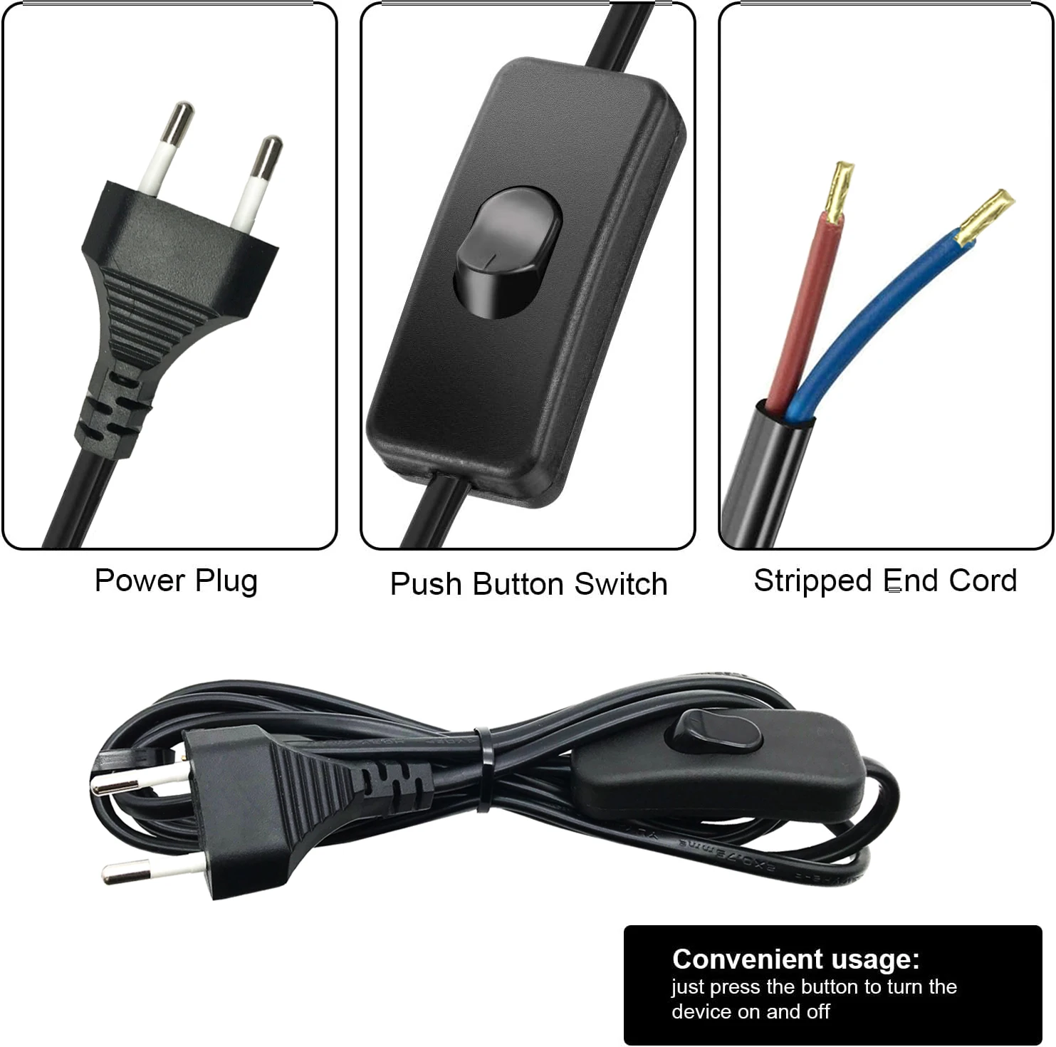 Hot Selling Cord Dimming 2.5a Eu Plug H03vvh2f 2*0.75mm2 2m Extension