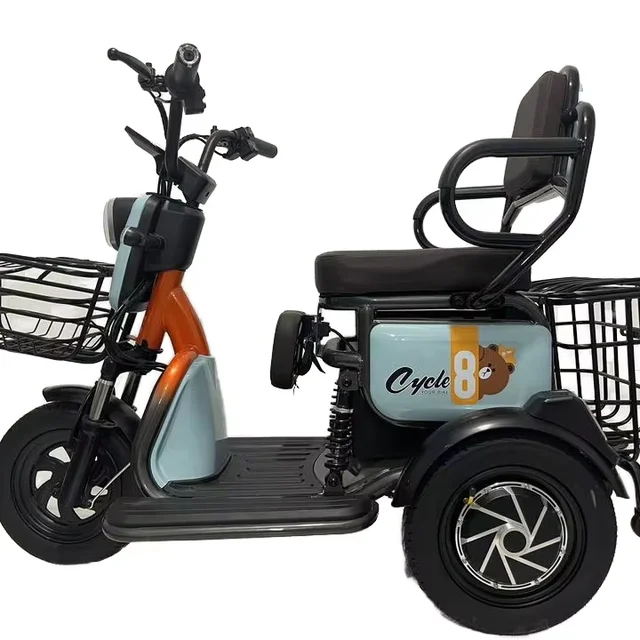 The electric tricycle with bright blue LED headlights is easy to operate and suitable for everyone to travel.