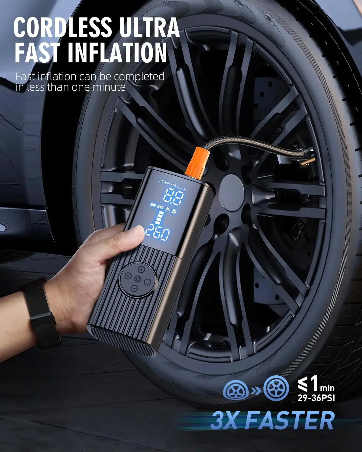 Smart Present Inflation Auto-shut Tire Inflator Cordless ultra Fast ...