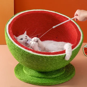 Watermelon-Shaped Sisal Cat Scratching Board  Cat Scratching Pad with Nest  No-Shedding Cat Scratching Basin