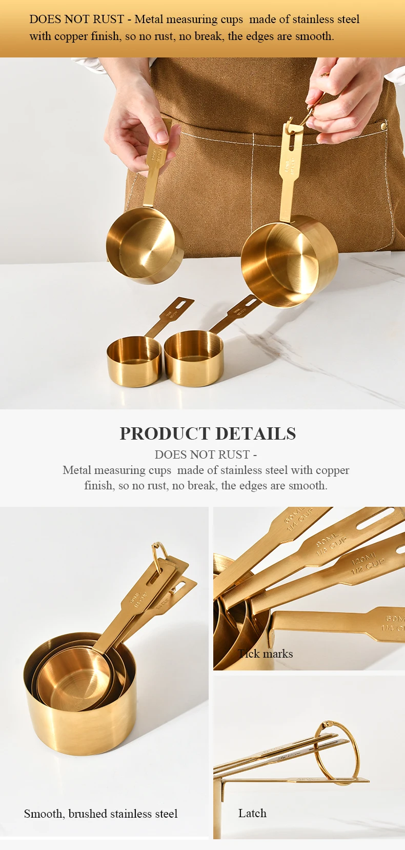 Luxury Kitchen Coffee Scoop Stainless Steel Gold Measuring Spoon ...