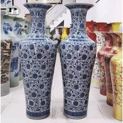 Фарфоровая Цветочная напольная ваза Jingdezhen художественный декор большая сине-белая керамическая для помещений и