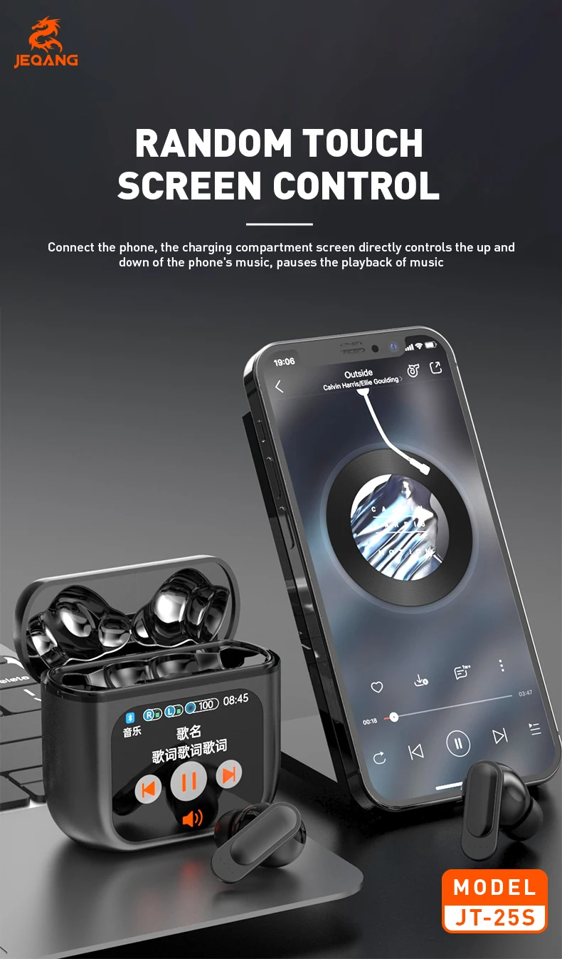 Jeqang-25S TWS LED Digital Display In-Ear for BT Earphones with ENC ANC Waterproof Function and Large Screen Display