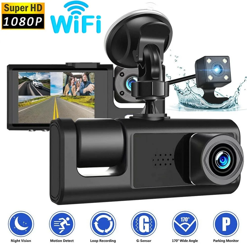 3 Channel Car DVR Wifi Control Camera - 1080P Video Recorder