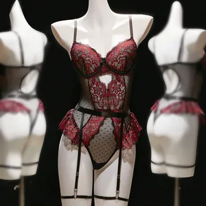 2026 Cross-Border New Arrival: Seductive Lace-Panel Bodysuit for Women Adjustable Straps