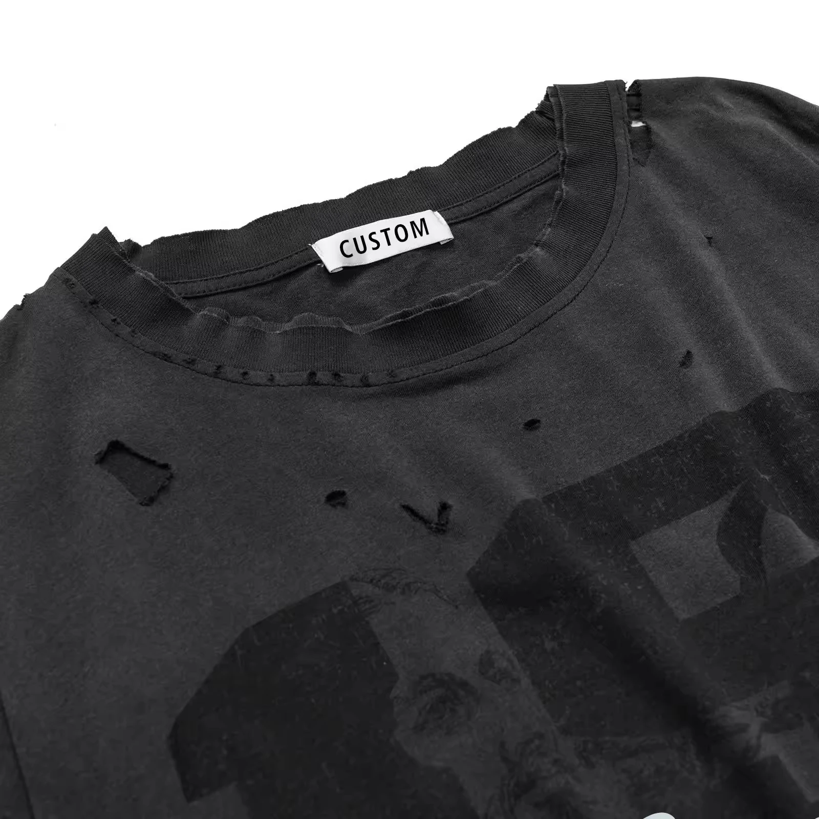 For Men Vintage Oversized Streetwear Acid Wash Cotton T Shirt Custom Distressed Double Layer T-Shirt Men'S Long Sleeve Shirts gallery 2