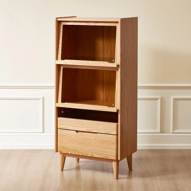 L3101 Nordic Style Living Room Furniture Solid Oak Wood TV Side Cabinet with 2 Drawers and 2 Flip Doors