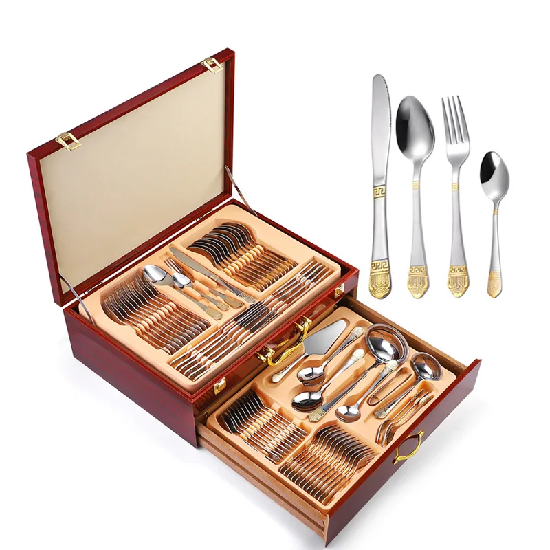 Luxury King Crown Handle 16 20 24 25 30 72 Piece Spoon Fork Knife Flatware Silverware Cutlery Set