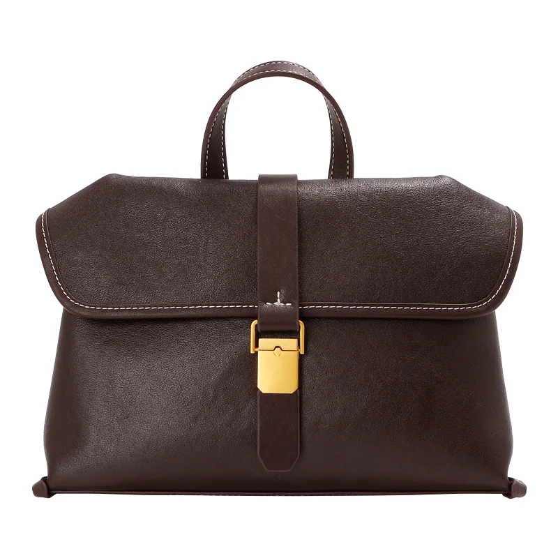 Top-grain Leather Vintage Messenger Bag Best-selling Genuine Leather Womens Niche Shoulder Crossbody Bag Large-capacity