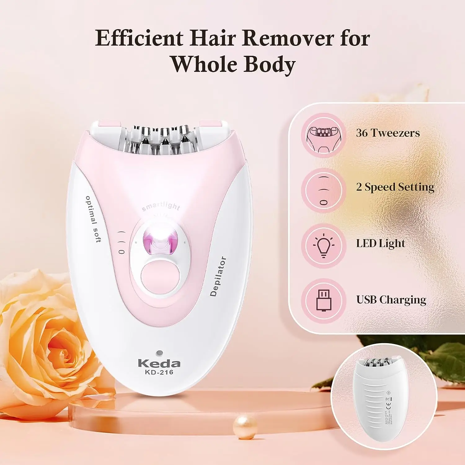 Mini Portable Epilator USB Rechargeable Epilator for Women Hair Removal