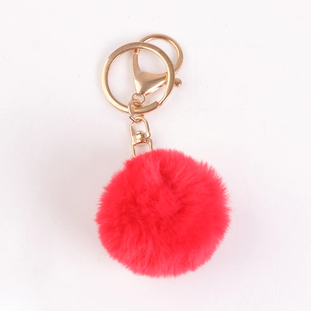 red fur pom pom keychain