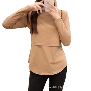 Solid Color Long Sleeve Breastfeeding T-Shirt Maternity Jersey Tees for Spring and Autumn