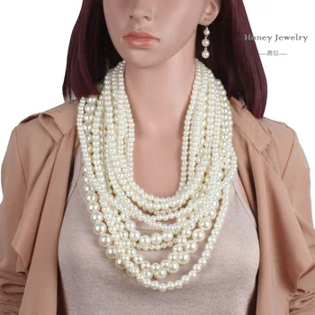 fashion stock Multilayer Long Pearl Accessories pearl choker necklace