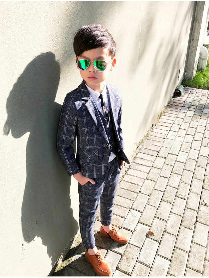 Plaid Boys Dress Suits Formal Tuxedos Children School Clothes Blazer ...