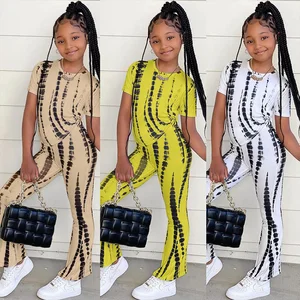 Fashion Popular Ins Style Girls Clothing Sets Tie-Dye Printed Short Sleeve 2 Piece Suit for 1-7 Years Clothes for Kids