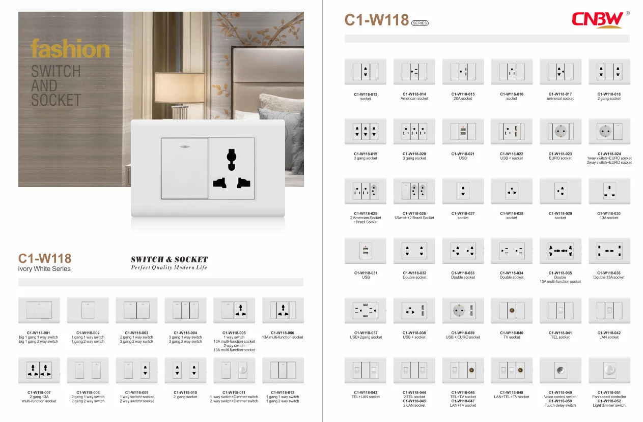 118 Type Us Standard Newest Design 1 Gang 1 Way With 2 Pin Socket Push Button Switch for Us Standard Light Switch Socket