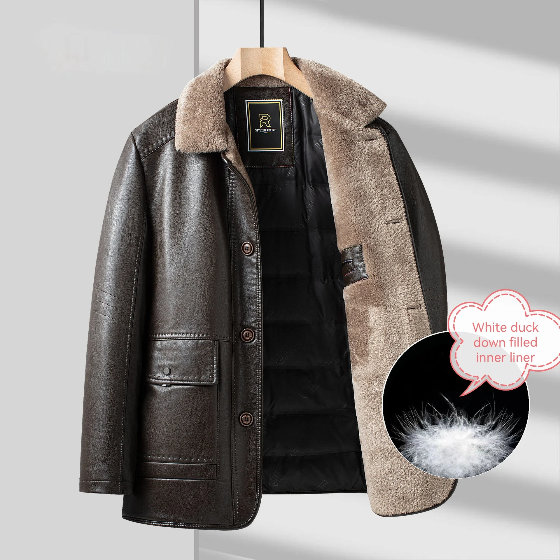 Men's Fleece Lined Leather Jacket - Warm Winter Pu Leather Coat_voghion.com