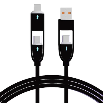 PD 27W 4-in-1 USB-C Fast Charging Cable 60W Multifunction Data Nylon Jacket with Lightening Connectors for iOS Mobile Computer
