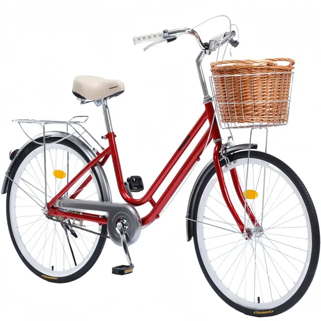 24-Inch Urban Classic City Bicycle Adults Ladies' Manned Bike Steel Front Basket Step-Through City Bike Single Speed