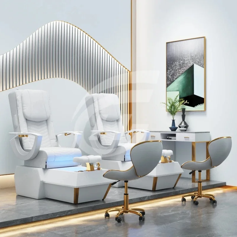 Luxury Beauty White Salon Chairs Salon Furniture Salon Foot Spa Throne  Chair Modern Manicure Electric Massage Pedicure Chairs