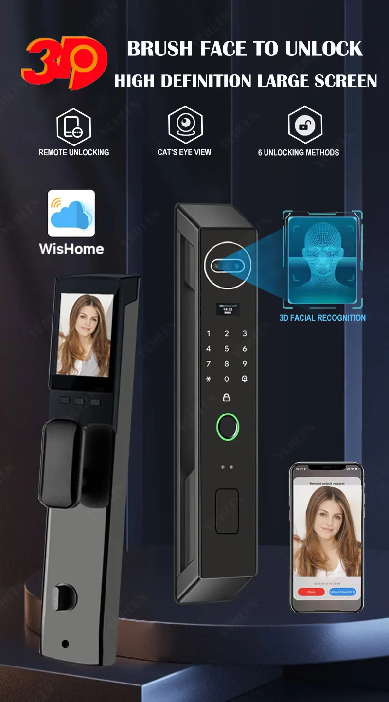 D Face Recognition Fingerprint Digital Electronic Lock Wifi Camera App Password Waterproof