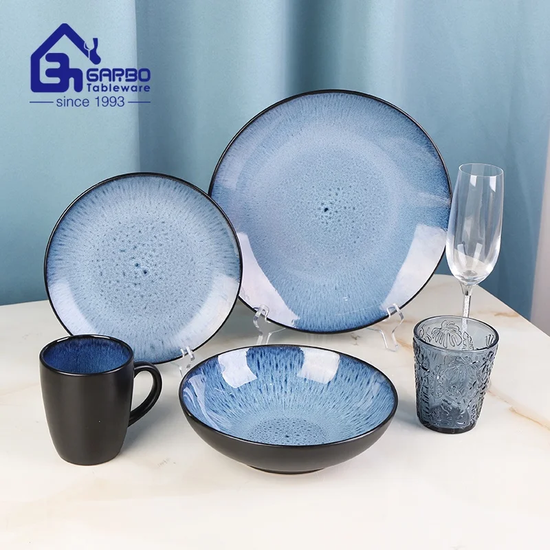 Venta al por mayor de vajilla azul reactiva nórdica Europea juego