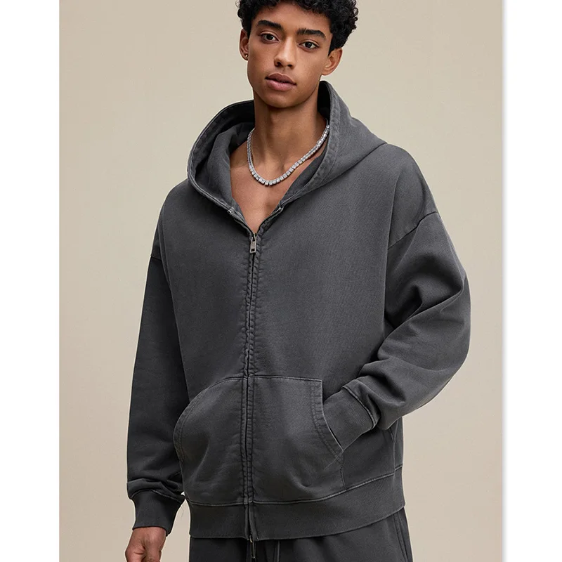 AU Customizable Vintage Cotton Hoodie for Men Long Sleeve Tie Dye Zip up Streetwear Jacket 100% Cotton XL Oversized Fit