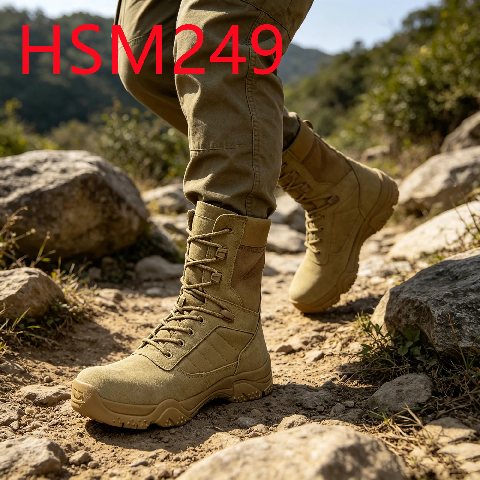 HY, Sepatu Bot Gurun Taktis dengan Sol Karet Berelastisitas Tinggi untuk Latihan Simulasi, Sepatu Bot Tempur Luar Ruangan 8 Inci, Model HSM249
