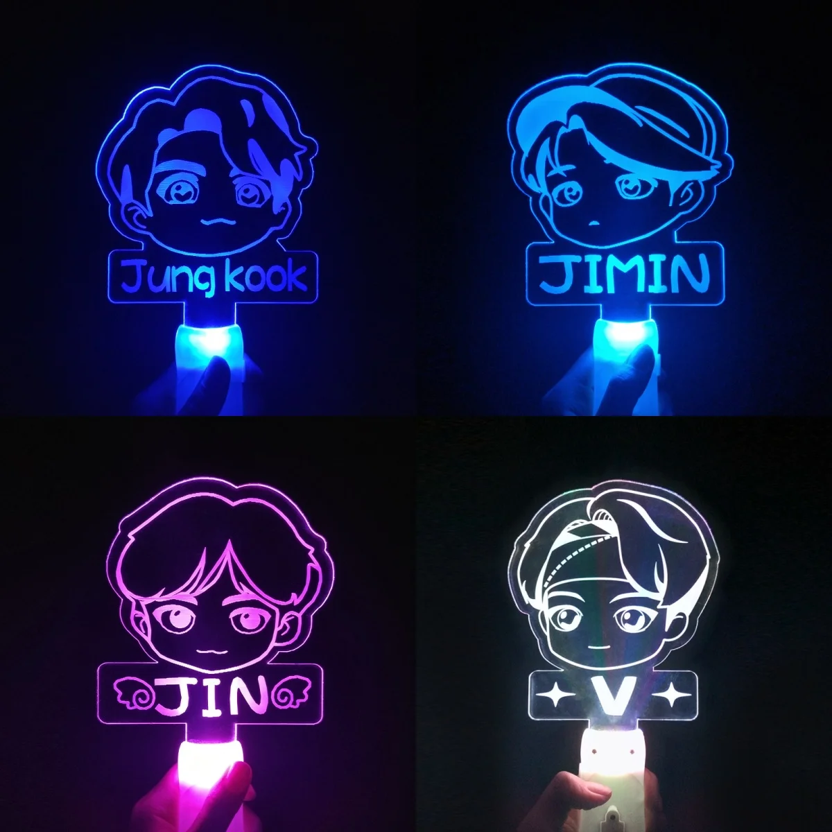KPOP Idol Jin Jimin V JK Name Tag Lightstick BT Cartoon Concert