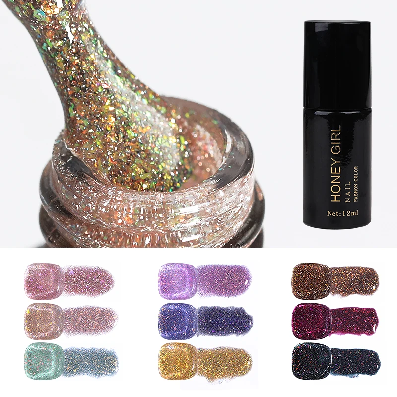 Honey Girl Oem Custom Logo Multicolor Nails Art Varnish Glitter Colors UV Led Lamp Gel Nail Polish