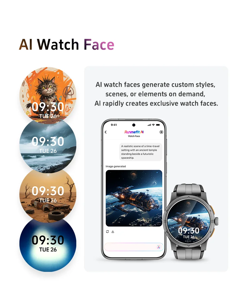 GTR5 AI Smart Watch Android OS AMOLED Screen 24-Hour Sleep Heart Rate Monitoring Exercise Analysis IP68 Silicone Alarm Clock