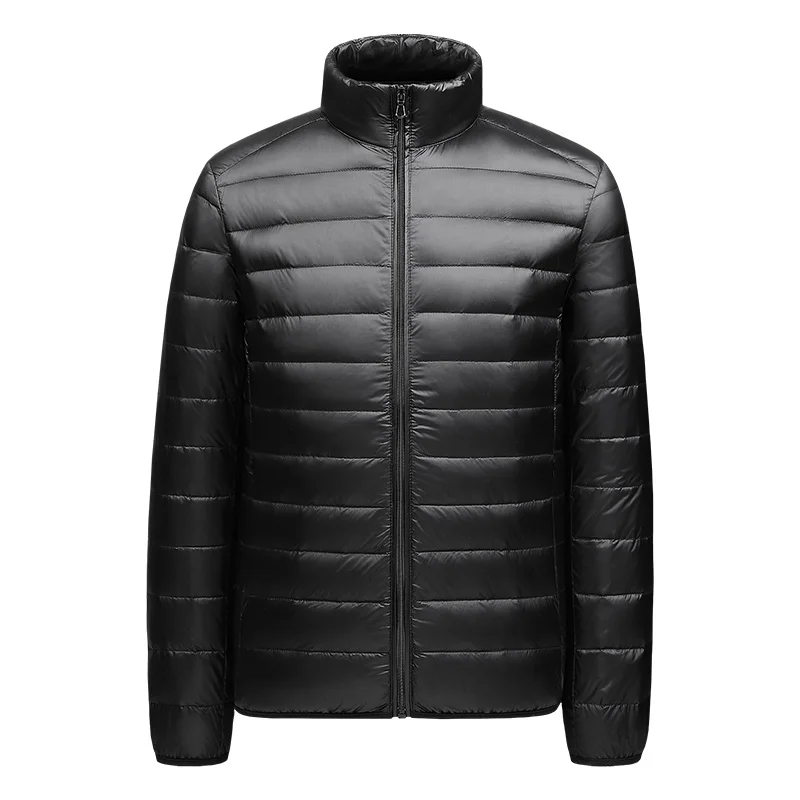 Custom Lightweight White Duck Jacket For Mens Front Zipper Up Packable Insulated Quilted Down Coat_voghion.com