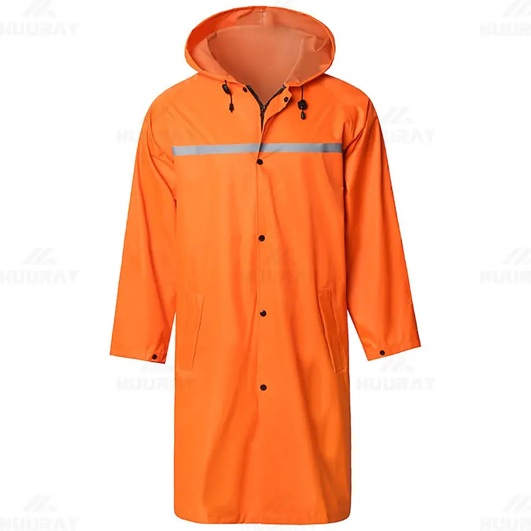 logo Color Size Custom Hi-viz Fluorescent Orange Pu Rain Jacket Orange Hi Vis Raincoat Rain Windbreaker Jackets with Hood