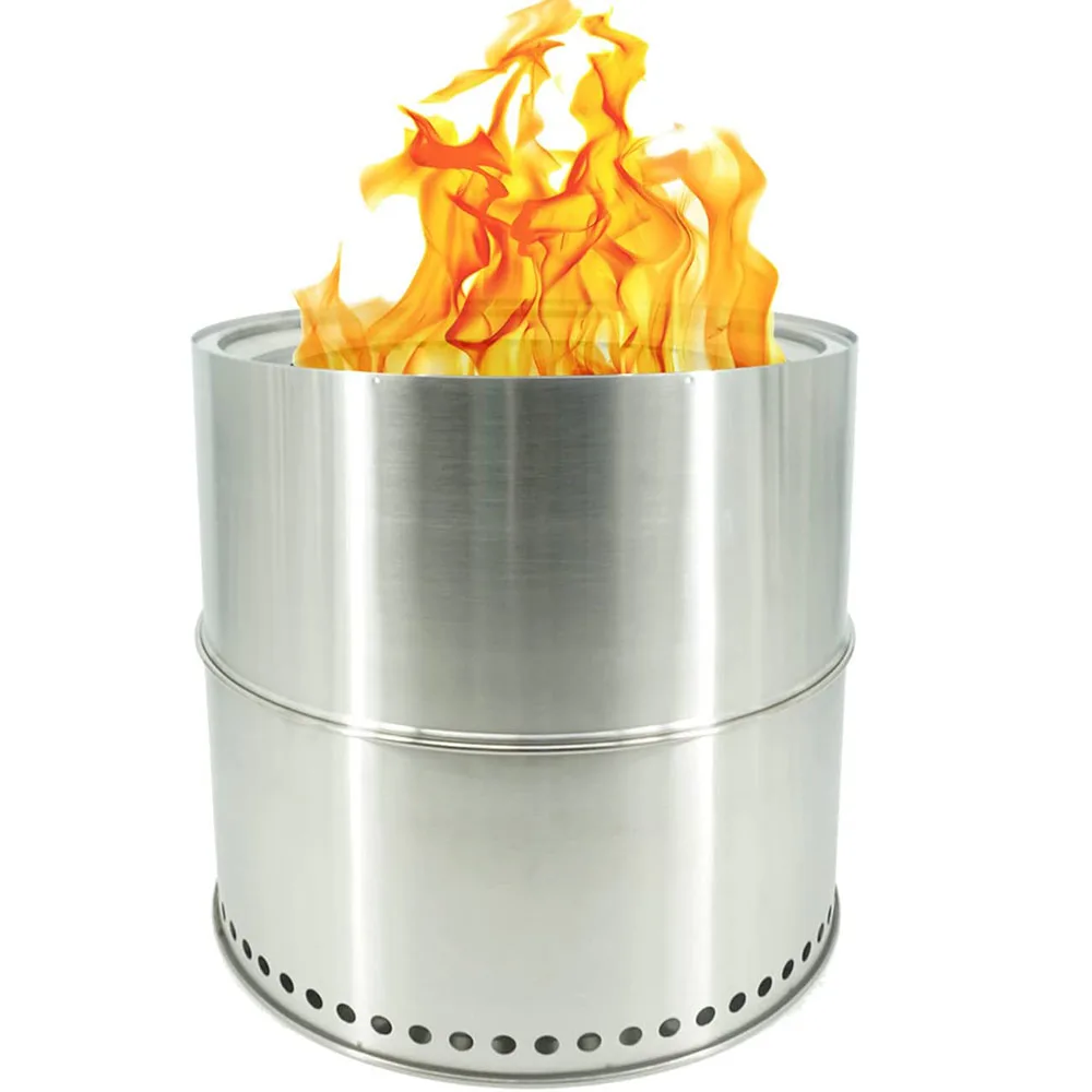 15インチ ファイヤーピット 無煙 アウトドア ステンレススチール ファイヤーピット 取り外し可能なアッシュパン＆PVCカバー付き 薪燃焼 ポータブル ファ並行輸入 屋外用の無煙ファイヤーピット、取り外し可能な灰皿、15インチの
