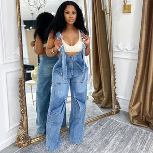 GX50601 Fashion 2026 Summer Clothing Boutique Street Wear Sleeveless Vintage Unique Women Denim One Piece Jumpsuit