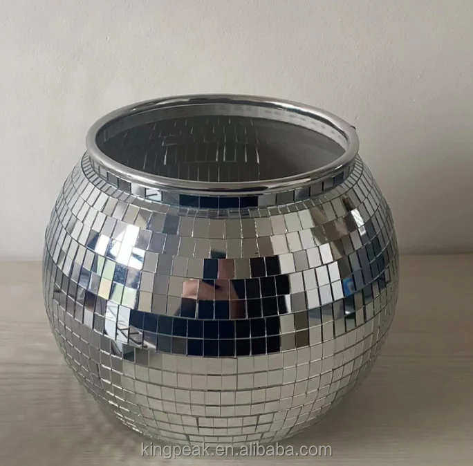 Disco Ice Bucket Silver Disco Ball Bucket Mirrored Cocktail Retro Disco Party Decoration