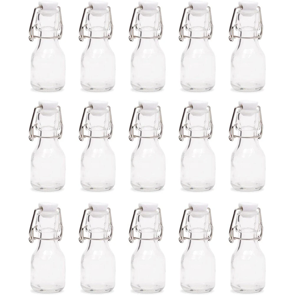 Mini Swing Top Glass Bottles with Tags and Twine for Party Favors (2 oz 15 Pack)