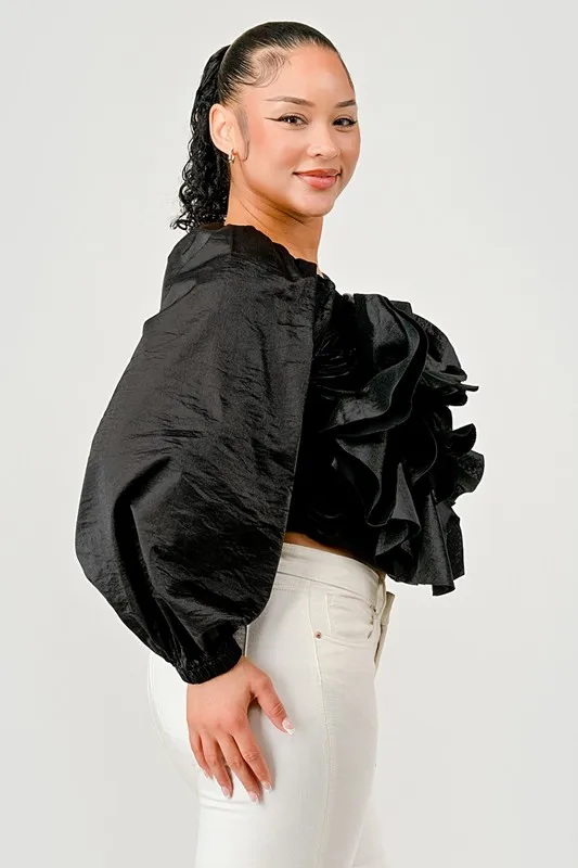 Elegant Off-shoulder Top For Ladies Fashionable Summer Office Wear With Large Floral Decoration Woven Short Clothing - Image 3