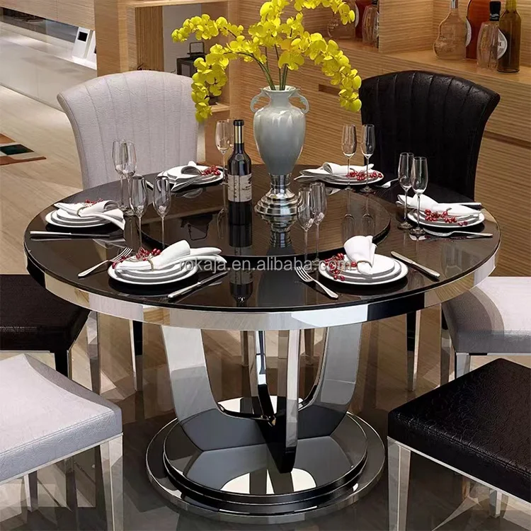 Luxury Round Dining Table Gold Stainless Steel Base Dinner Table With ...