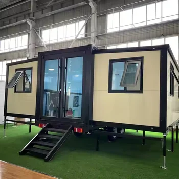 Movable Container House With Chassis Wheels Expandable Livable Room Prefab Mobile 20ft 40ft For Camping and Hotel Family House