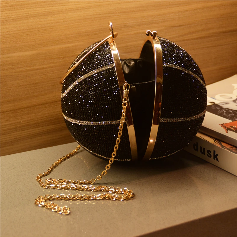 BM5062 Fashion Diamond Clutch Pink Basketball Purse Handbag Crystal  Rhinestone Bling Basketball Bags for Ladies Round Ball Purse