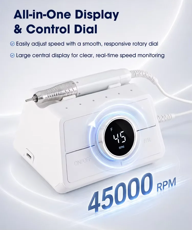 product 2032 45000rpm brushless electric e file manicure salon polishing desktop nail drill machine professional with foot speed control-2